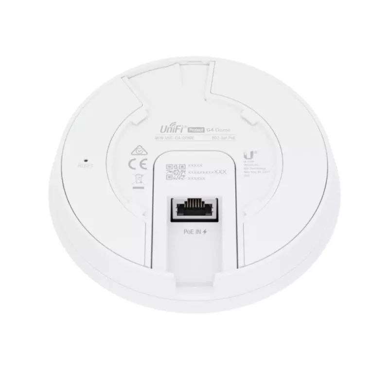IP-valvekaamera UBIQUITI UVC‑G4‑DOME — kupliga, laekinnitus, juhtmega, 5 MP (2688x1512), 86° horisontaalne, sise-/väliskasutus, valge