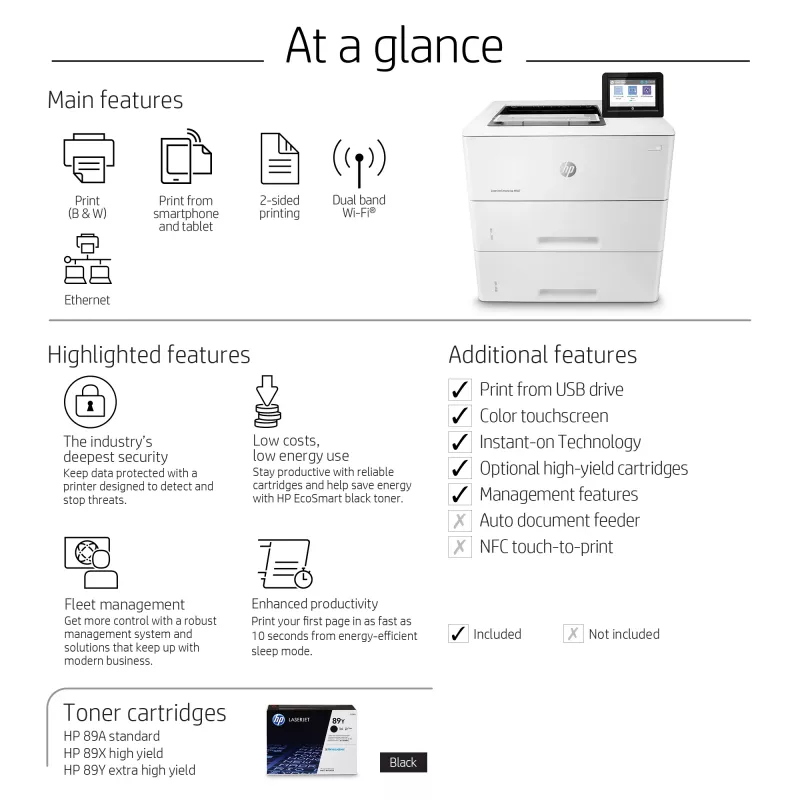 HP LaserJet Enterprise M507x, Laser, 1200 x 1200 DPI, A4, 43 ppm, Duplekstrükk, võrguvalmis