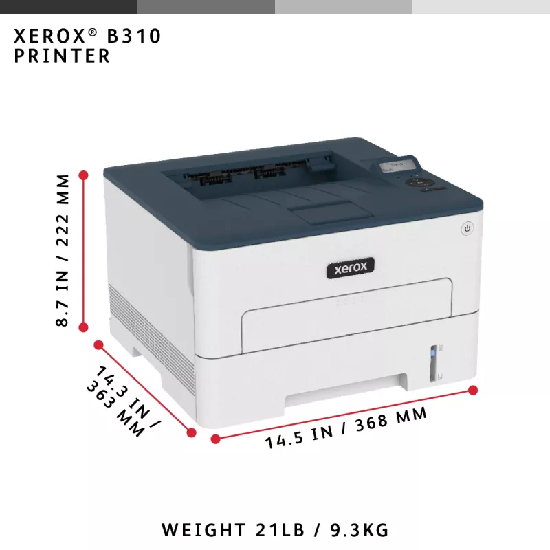 Xerox B310 A4 40ppm juhtmevaba kahepoolne printer PS3 PCL5e/6 2 salve, kokku 350 lehte