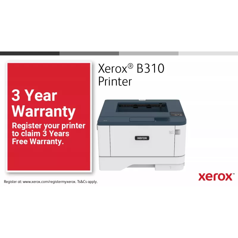 Xerox B310 A4 40ppm juhtmevaba kahepoolne printer PS3 PCL5e/6 2 salve, kokku 350 lehte