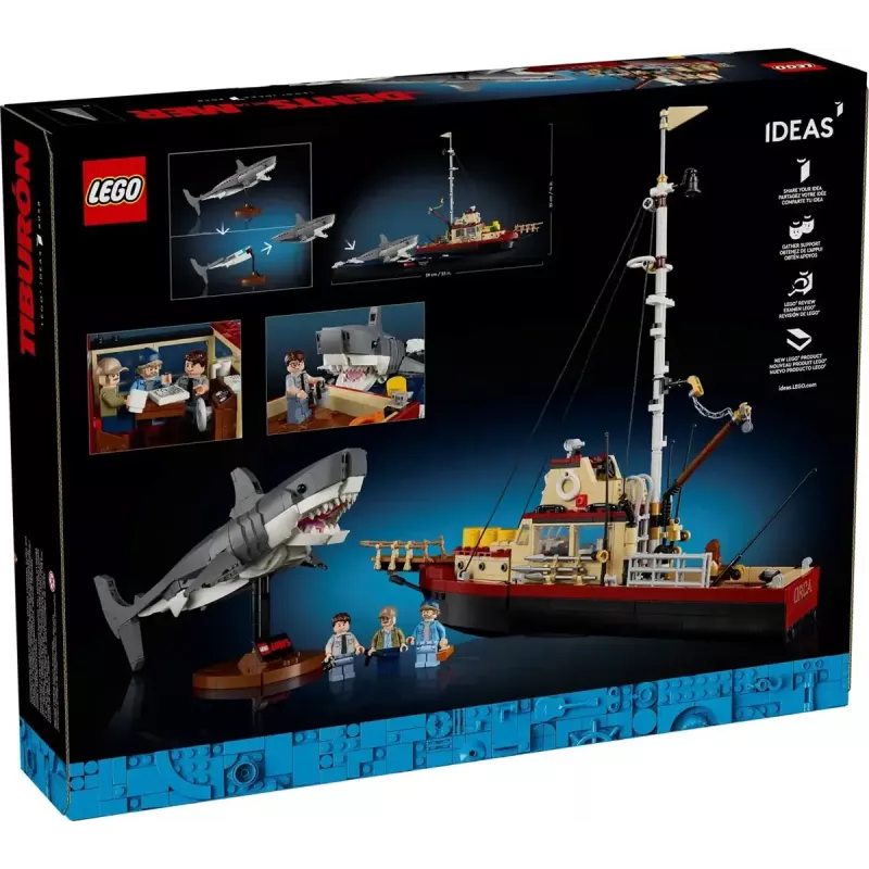 Konstruktsioonikomplekt LEGO Ideas 21350 Jaws komplekt — 1497 tükki, 3 minifiguuri, paat ja ikooniline hai, soovitatav vanus 18+