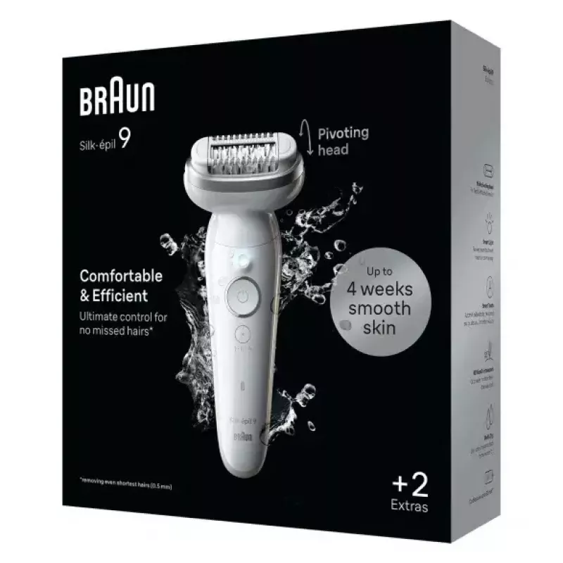 Epilaator BRAUN 9-011 3D Silk-epil 9 Flex Wet & Dry — 40 pintsetid, aku, massaaž, valge/hall