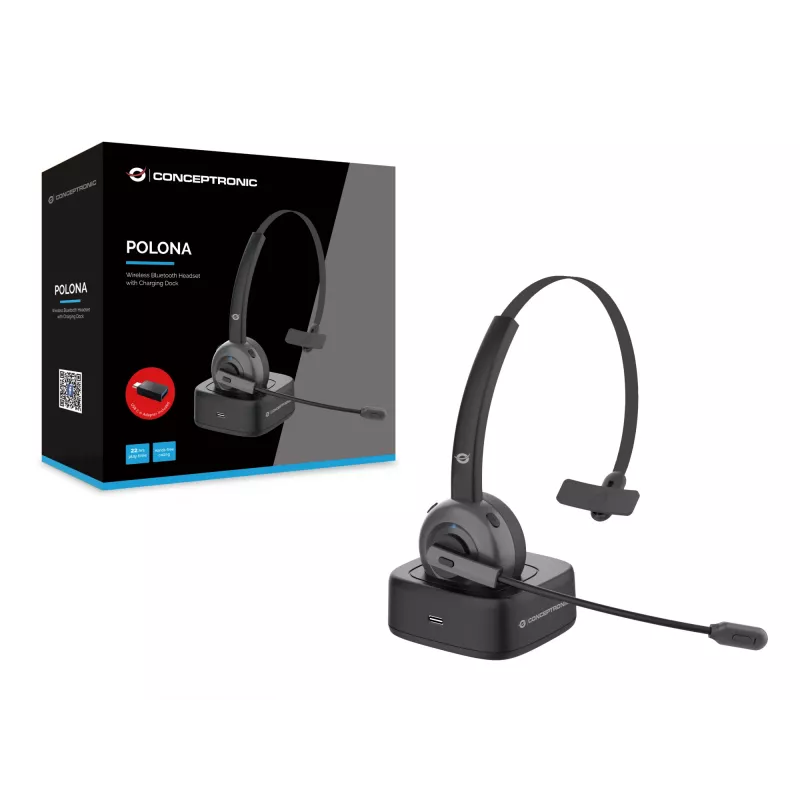 Conceptronic POLONA juhtmeta Bluetooth-peakomplekt laadimisdokiga