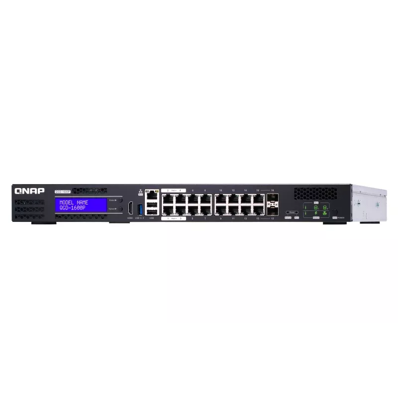 QNAP QGD-1600P Hallatav Gigabit Ethernet (10/100/1000) Toite Etherneti (PoE) kaudu 1U Must, Hall