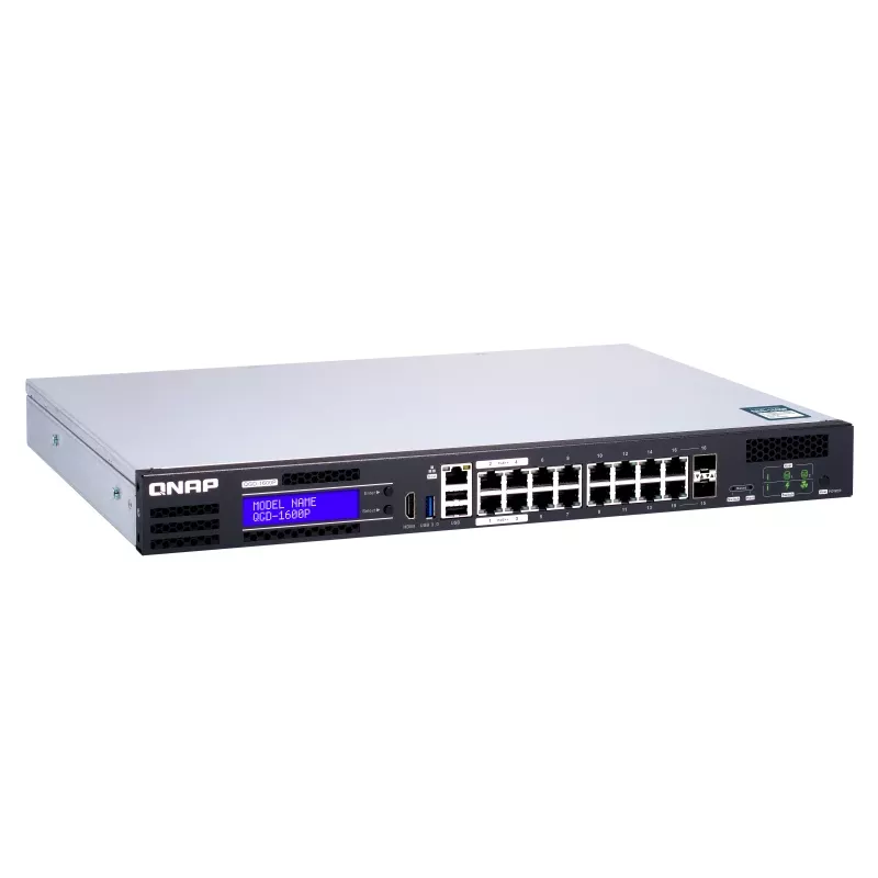 QNAP QGD-1600P Hallatav Gigabit Ethernet (10/100/1000) Toite Etherneti (PoE) kaudu 1U Must, Hall