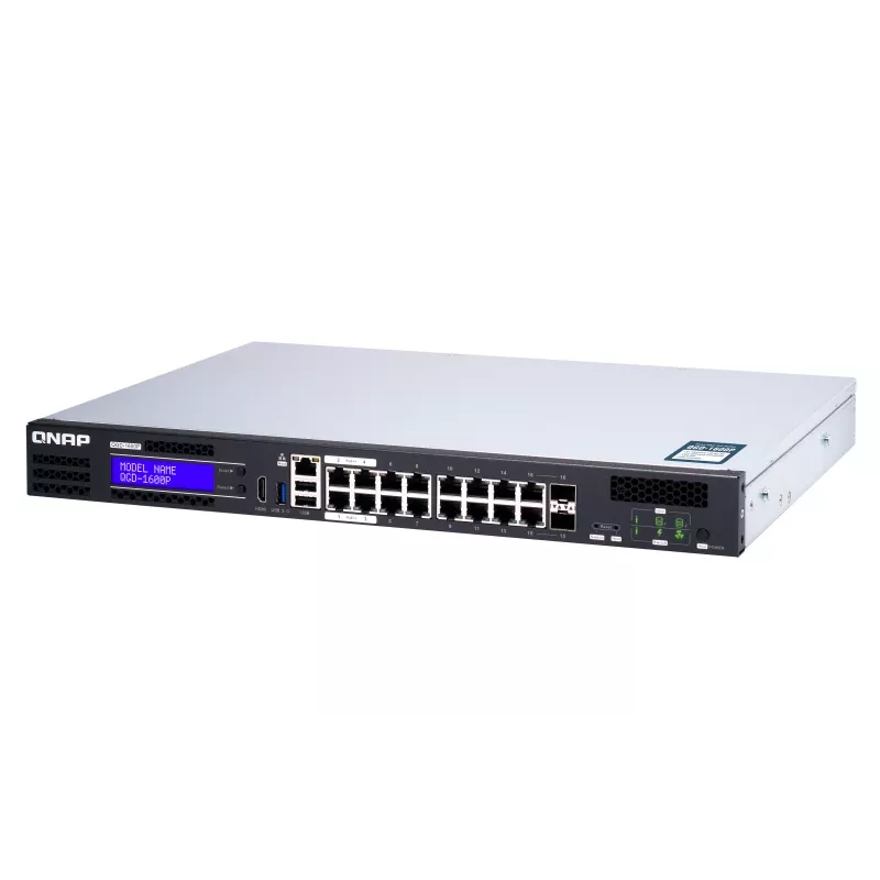 QNAP QGD-1600P Hallatav Gigabit Ethernet (10/100/1000) Toite Etherneti (PoE) kaudu 1U Must, Hall