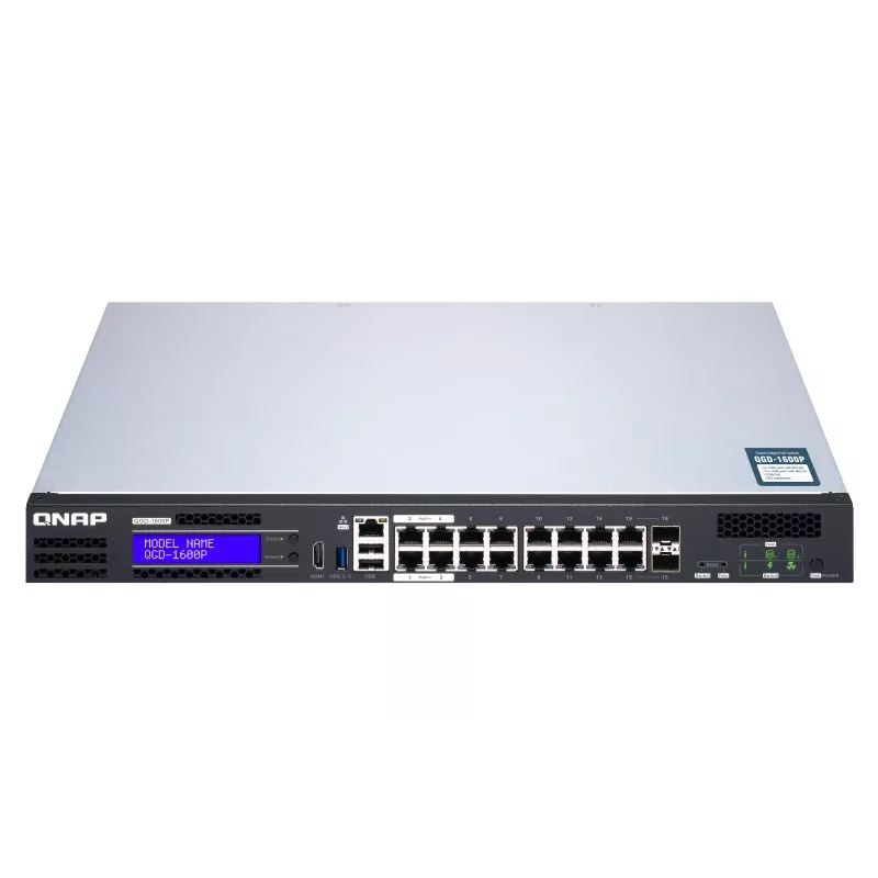 QNAP QGD-1600P Hallatav Gigabit Ethernet (10/100/1000) Toite Etherneti (PoE) kaudu 1U Must, Hall
