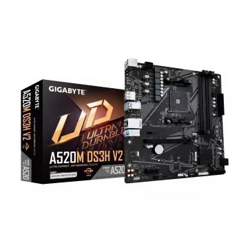 GIGABYTE A520M DS3H V2 emaplaat – toetab AMD Ryzen 5000 seeria AM4 protsessoreid, kuni 4733 MHz DDR4 (OC), PCIe 3.0 x16, GbE LAN, USB 3.2 Gen 1