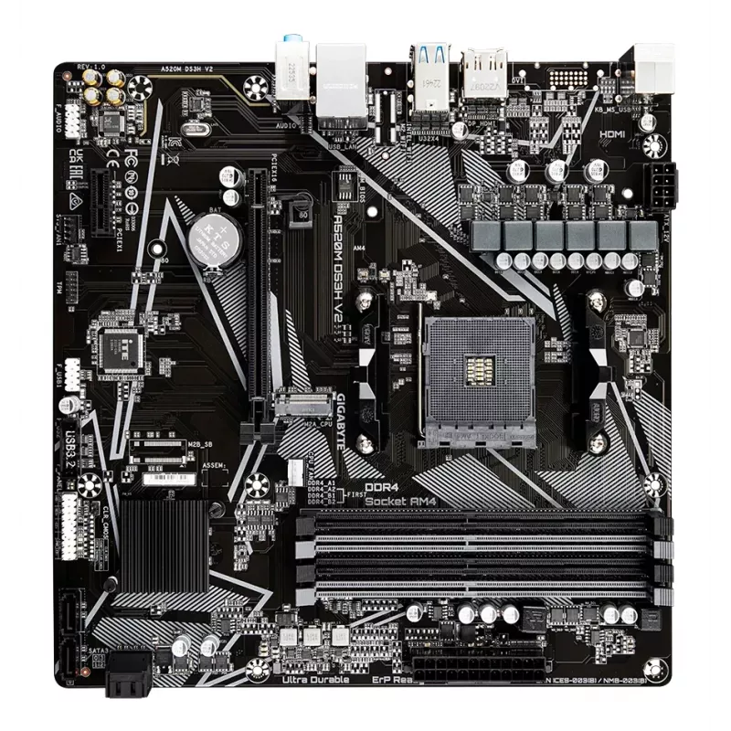 GIGABYTE A520M DS3H V2 emaplaat – toetab AMD Ryzen 5000 seeria AM4 protsessoreid, kuni 4733 MHz DDR4 (OC), PCIe 3.0 x16, GbE LAN, USB 3.2 Gen 1