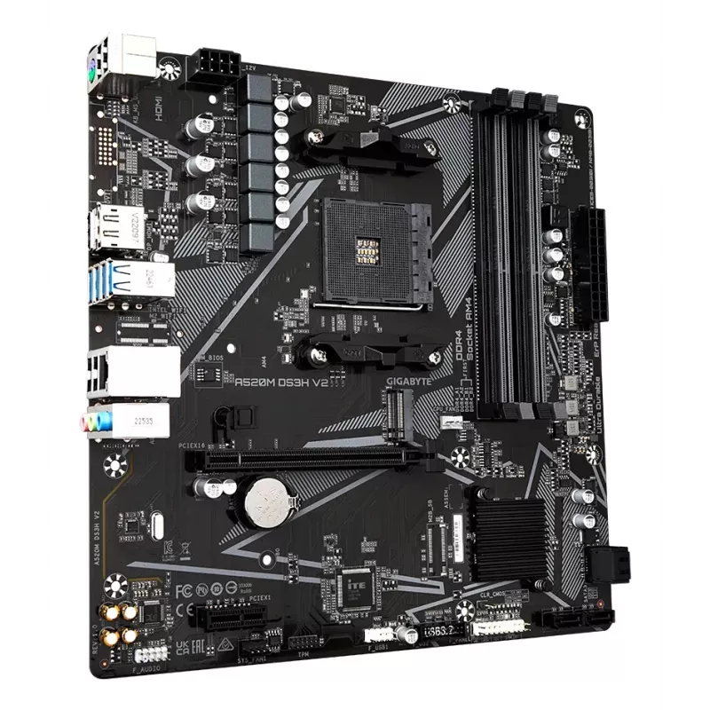GIGABYTE A520M DS3H V2 emaplaat – toetab AMD Ryzen 5000 seeria AM4 protsessoreid, kuni 4733 MHz DDR4 (OC), PCIe 3.0 x16, GbE LAN, USB 3.2 Gen 1