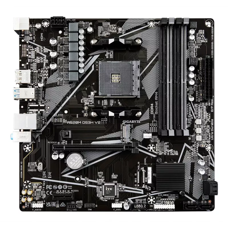 GIGABYTE A520M DS3H V2 emaplaat – toetab AMD Ryzen 5000 seeria AM4 protsessoreid, kuni 4733 MHz DDR4 (OC), PCIe 3.0 x16, GbE LAN, USB 3.2 Gen 1