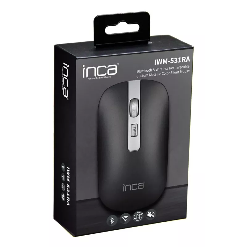 INCA juhtmevaba hiir Iwm-531ra - Bluetooth ja RF juhtmevaba 2,4 GHz - 1600 dpi - must/hõbedane