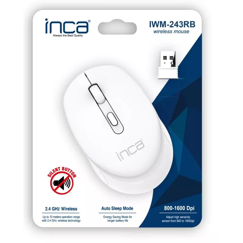 INCA juhtmevaba hiir Iwm-243rb Candy Design - RF juhtmevaba 2,4 GHz - 1600 dpi - valge