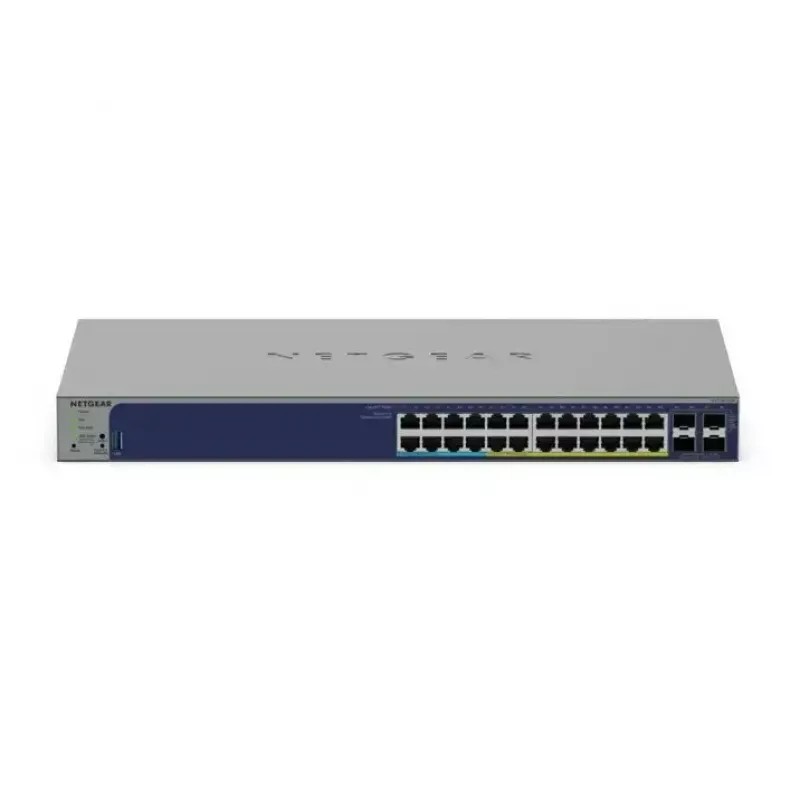 Hallatav Gigabit PoE lüliti Netgear GS728TXUP — 24 × 10/100/1000 RJ-45, 128 Gbps, 1U, riiulipaigaldus