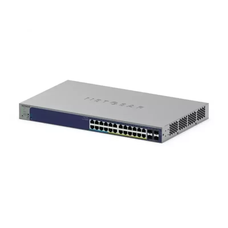 Hallatav Gigabit PoE lüliti Netgear GS728TXUP — 24 × 10/100/1000 RJ-45, 128 Gbps, 1U, riiulipaigaldus