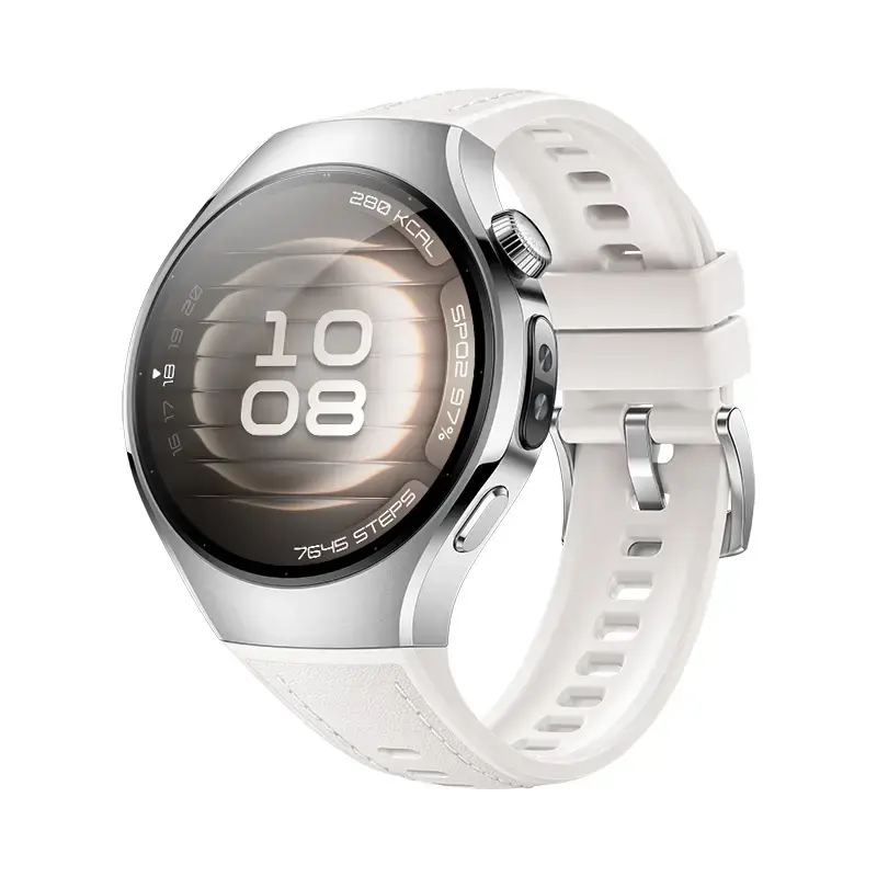 Nutikell HUAWEI WATCH 5 — ümmargune 42 mm roostevabast terasest korpus, 1,38 tolli AMOLED, GPS, Bluetooth, 540 mAh aku, beež korpus valge rihmaga