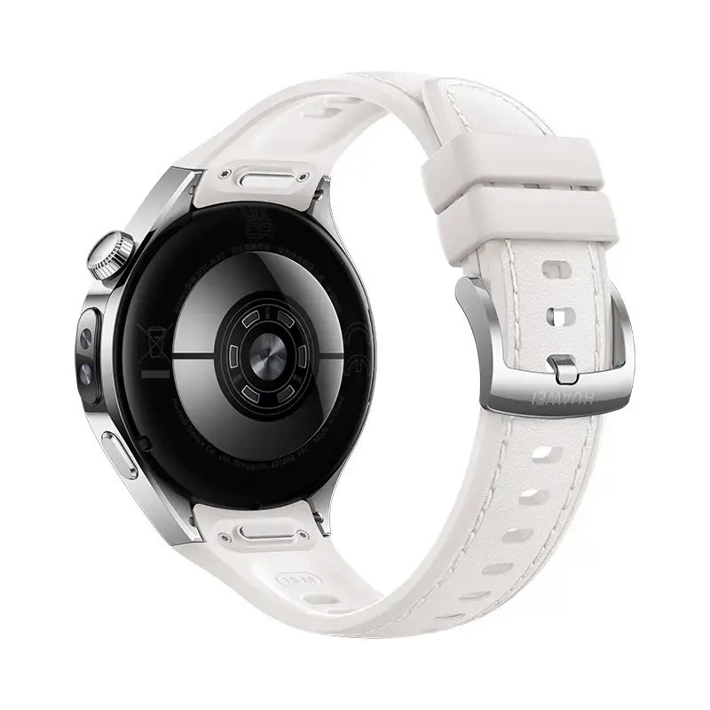 Nutikell HUAWEI WATCH 5 — ümmargune 42 mm roostevabast terasest korpus, 1,38 tolli AMOLED, GPS, Bluetooth, 540 mAh aku, beež korpus valge rihmaga