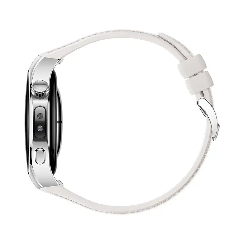 Nutikell HUAWEI WATCH 5 — ümmargune 42 mm roostevabast terasest korpus, 1,38 tolli AMOLED, GPS, Bluetooth, 540 mAh aku, beež korpus valge rihmaga