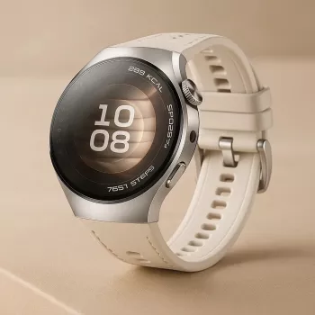 Nutikell HUAWEI WATCH 5 — ümmargune 42 mm roostevabast terasest korpus, 1,38 tolli AMOLED, GPS, Bluetooth, 540 mAh aku, beež korpus valge rihmaga