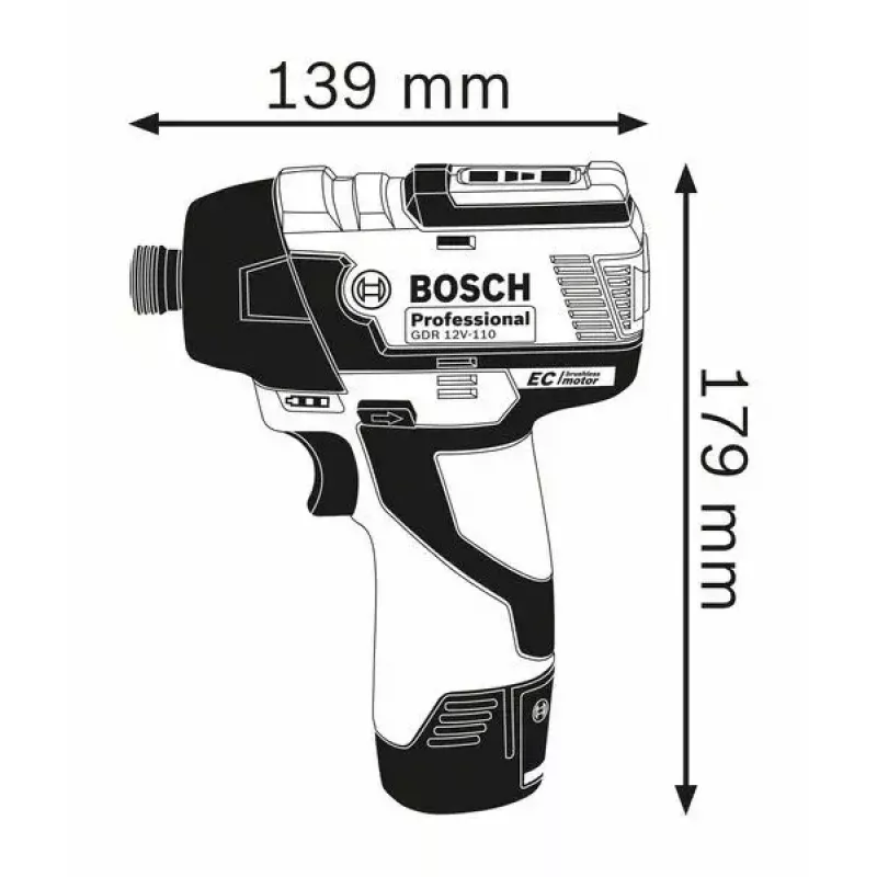 Bosch 0 601 9E0 005 löökmutrivõti 1/4 tolli 3100 p/min 110 N⋅m Must, Sinine 12 V
