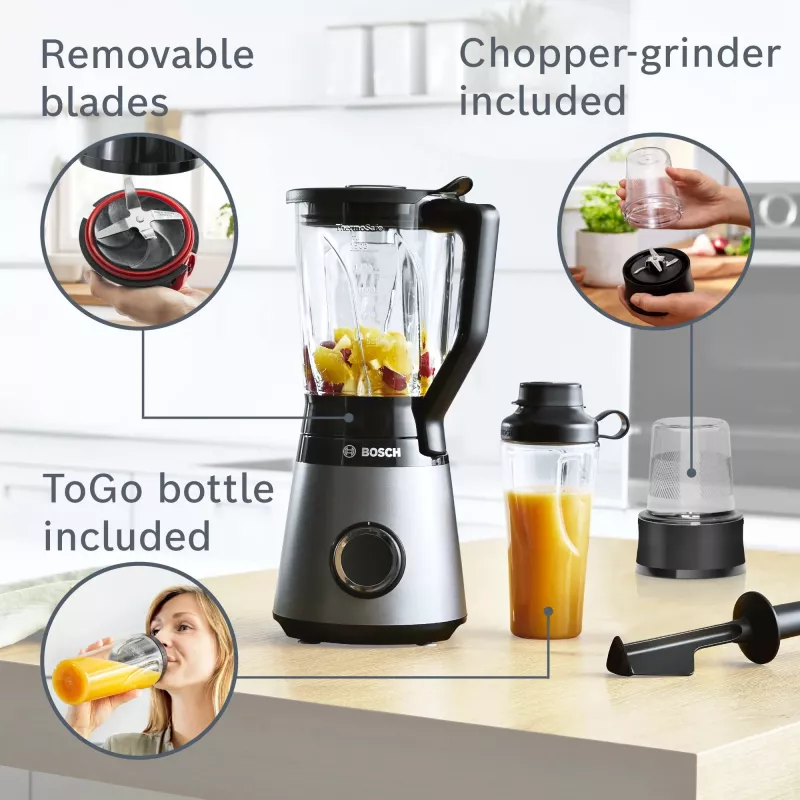Bosch Serie 4 MMB6177S blender 1,5 L lauablender 1200 W Must, Hõbedane