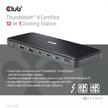 CLUB3D Thunderbolt™ 4 sertifitseeritud 12-ühes dokkimisjaam