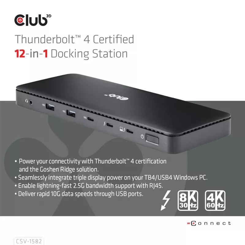 CLUB3D Thunderbolt™ 4 sertifitseeritud 12-ühes dokkimisjaam