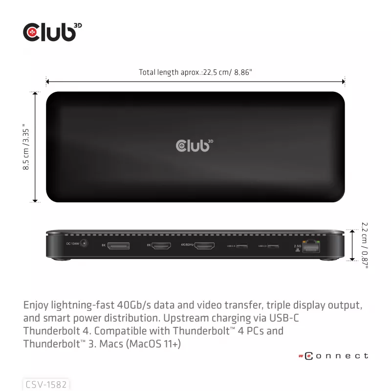 CLUB3D Thunderbolt™ 4 sertifitseeritud 12-ühes dokkimisjaam