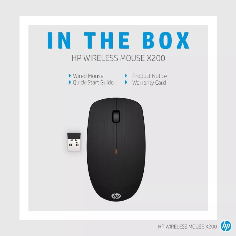 HP Wireless Mouse X200, kahekäeline, optiline, RF-juhtmevaba, 1600 DPI, must