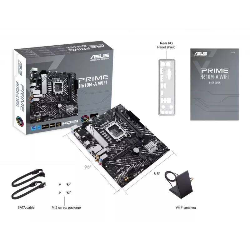 Emaplaat ASUS PRIME H610M-A WIFI — Intel H610, LGA 1700, micro ATX, DDR5, 2x DIMM, Wi‑Fi 5, 7.1 heli
