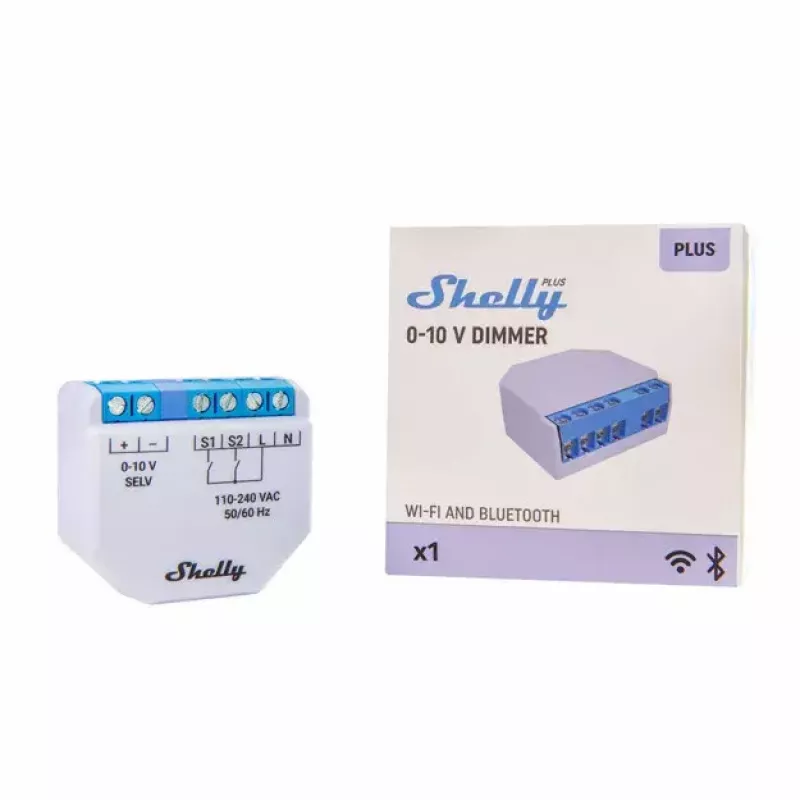 Dimmer Shelly Plus 0-10V sisseehitatud sinine hall juhtmevaba juhtimine 110-240V