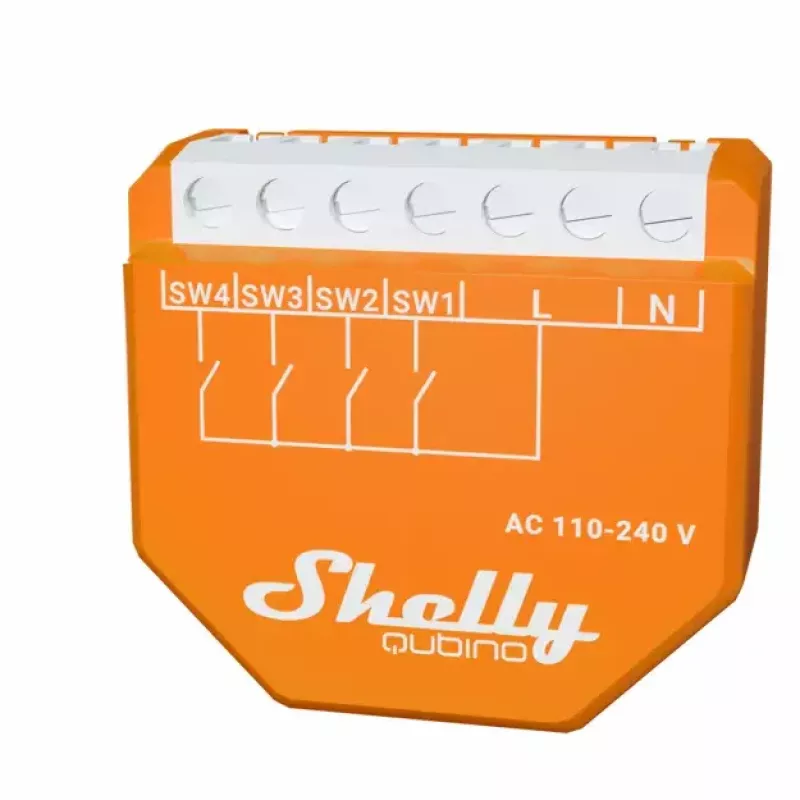 Nutikas lüliti Shelly Qubino Wave i4 — traadita stseenide kontroller 110–240V, 16A, 50/60Hz, oranž