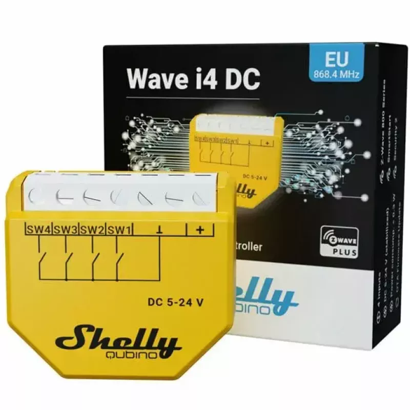 Nutikas lüliti Shelly Qubino Wave i4 DC kollane traadita 5-24V