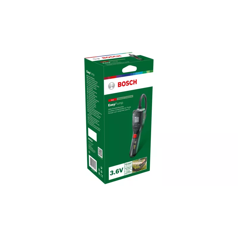Elektriline õhupump Bosch 0.603.947.000 — kaasaskantav, laetav, 10 bar (150–150 psi), 3000 mAh, USB‑C, 10 l/min, vooliku ja tarvikutega