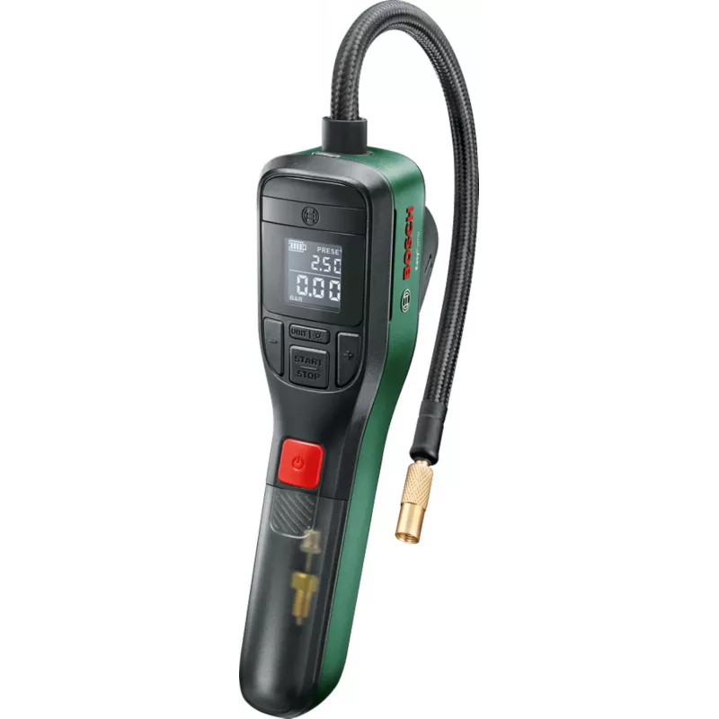Elektriline õhupump Bosch 0.603.947.000 — kaasaskantav, laetav, 10 bar (150–150 psi), 3000 mAh, USB‑C, 10 l/min, vooliku ja tarvikutega