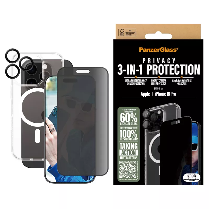 PanzerGlass 3-in-1 privaatsuskaitse komplekt iPhone '24 6,3-tollisele Pro-le