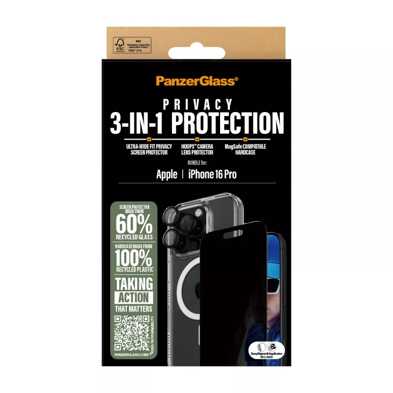 PanzerGlass 3-in-1 privaatsuskaitse komplekt iPhone '24 6,3-tollisele Pro-le
