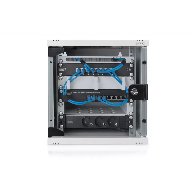DIGITUS Wall Mounting Cabinet 254mm (10in) 6U hall (RAL 7035) glass door