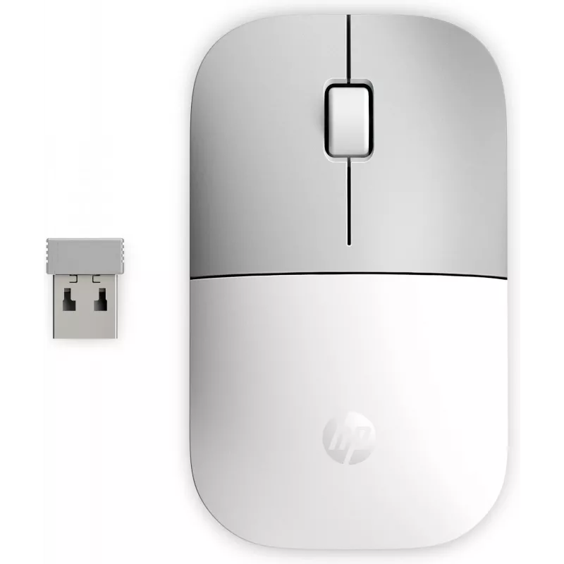 HP Z3700 keraamiline valge juhtmevaba hiir, kahekäeline, optiline, RF-juhtmevaba, 1200 DPI, hõbedane, valge