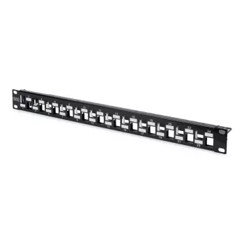 DIGITUS modulaarne patch-paneel, varjestatud, 24 porti, tühi, 1U, raami, astmeline, värv must RAL 9005