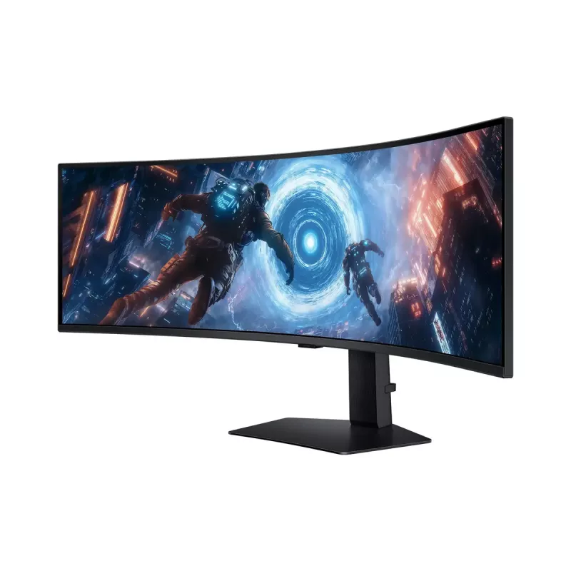 49-tolline Samsung G91F Dual QHD LCD monitor 5120×1440 32:9 VA kumer 1 ms 144 Hz USB 3.2 Gen1 VESA kõrguse reguleerimisega