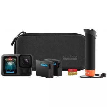 Tegevuskaamera GoPro HERO13 Black komplekt — 5.3K Ultra HD, 27.6 MP CMOS, 240 fps, 2.27 tolli LCD, 2x digitaalne suum, stereo WAV heli