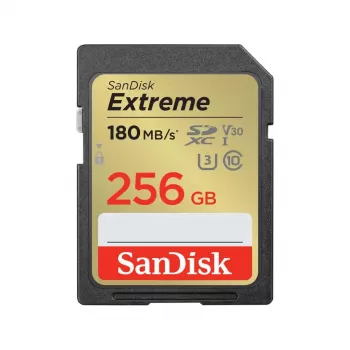SDXC-välkmälukaart SANDISK UHS-I Extreme 256 GB — lugemine 180 MB/s, kirjutamine 130 MB/s, U3/V30, Class 10