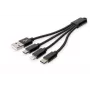 DIGITUS USB laadimiskaabel USB A - Lightning+micro B+USB-C M/M/M/M 15 cm 3-in-1 kaabel, puuvill, CE, must