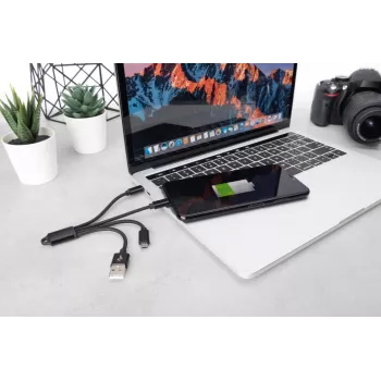 DIGITUS USB laadimiskaabel USB A - Lightning+micro B+USB-C M/M/M/M 15 cm 3-in-1 kaabel, puuvill, CE, must