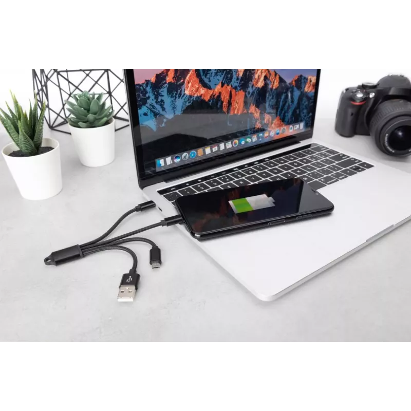 DIGITUS USB laadimiskaabel USB A - Lightning+micro B+USB-C M/M/M/M 15 cm 3-in-1 kaabel, puuvill, CE, must