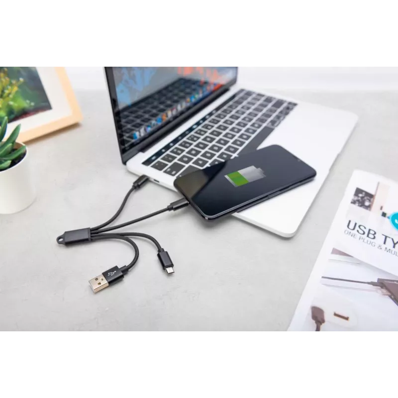 DIGITUS USB laadimiskaabel USB A - Lightning+micro B+USB-C M/M/M/M 15 cm 3-in-1 kaabel, puuvill, CE, must