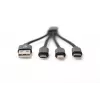 DIGITUS USB laadimiskaabel USB A - Lightning+micro B+USB-C M/M/M/M 15 cm 3-in-1 kaabel, puuvill, CE, must
