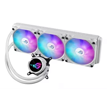 Vedelikjahutuskomplekt ASUS ROG Strix LC III 360 ARGB valge väljaanne — 360 mm radiaator, 3x 120 mm ARGB ventilaatorid, LCD-ekraan, vasest alus