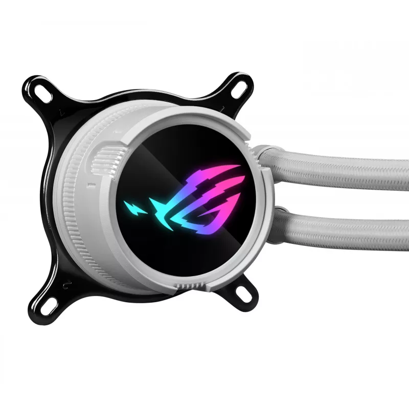 Vedelikjahutuskomplekt ASUS ROG Strix LC III 360 ARGB valge väljaanne — 360 mm radiaator, 3x 120 mm ARGB ventilaatorid, LCD-ekraan, vasest alus